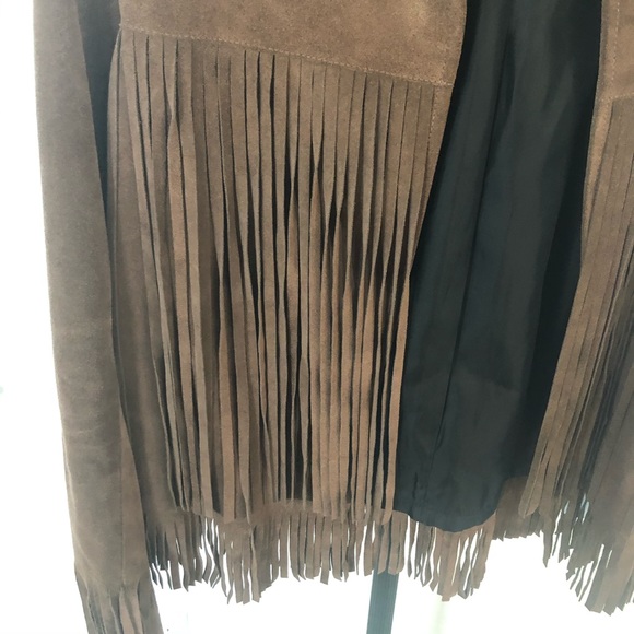 THEPERFEXT Chocolate Suede Fringe Jacket NWT Sz S